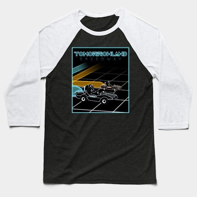 Tomorrowland Light Racers Baseball T-Shirt by MagicalMeltdown